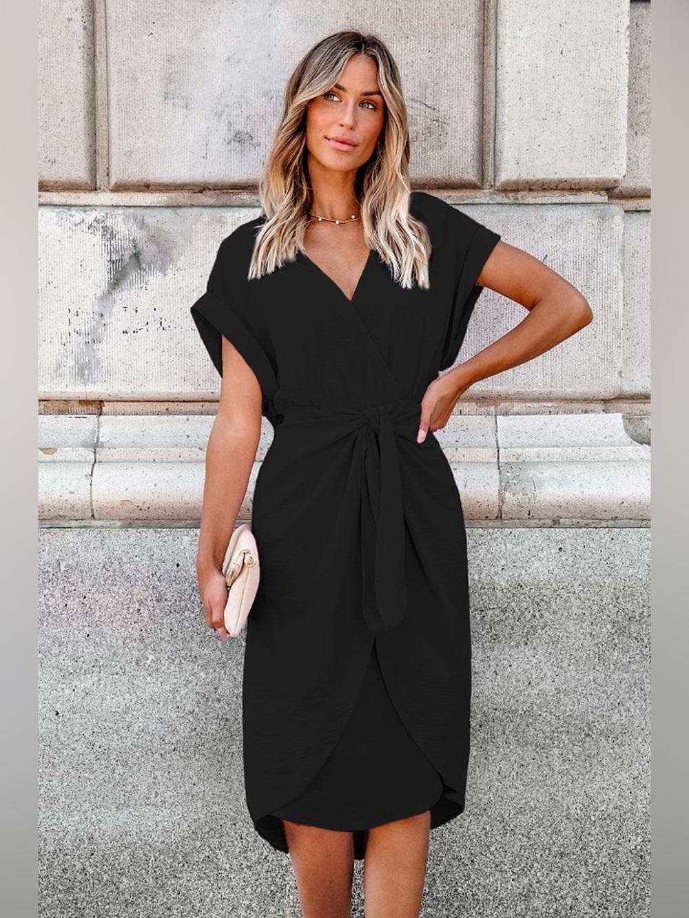 Cupshe Classic Black Tie-Waist Wrap Dress sz large nwt